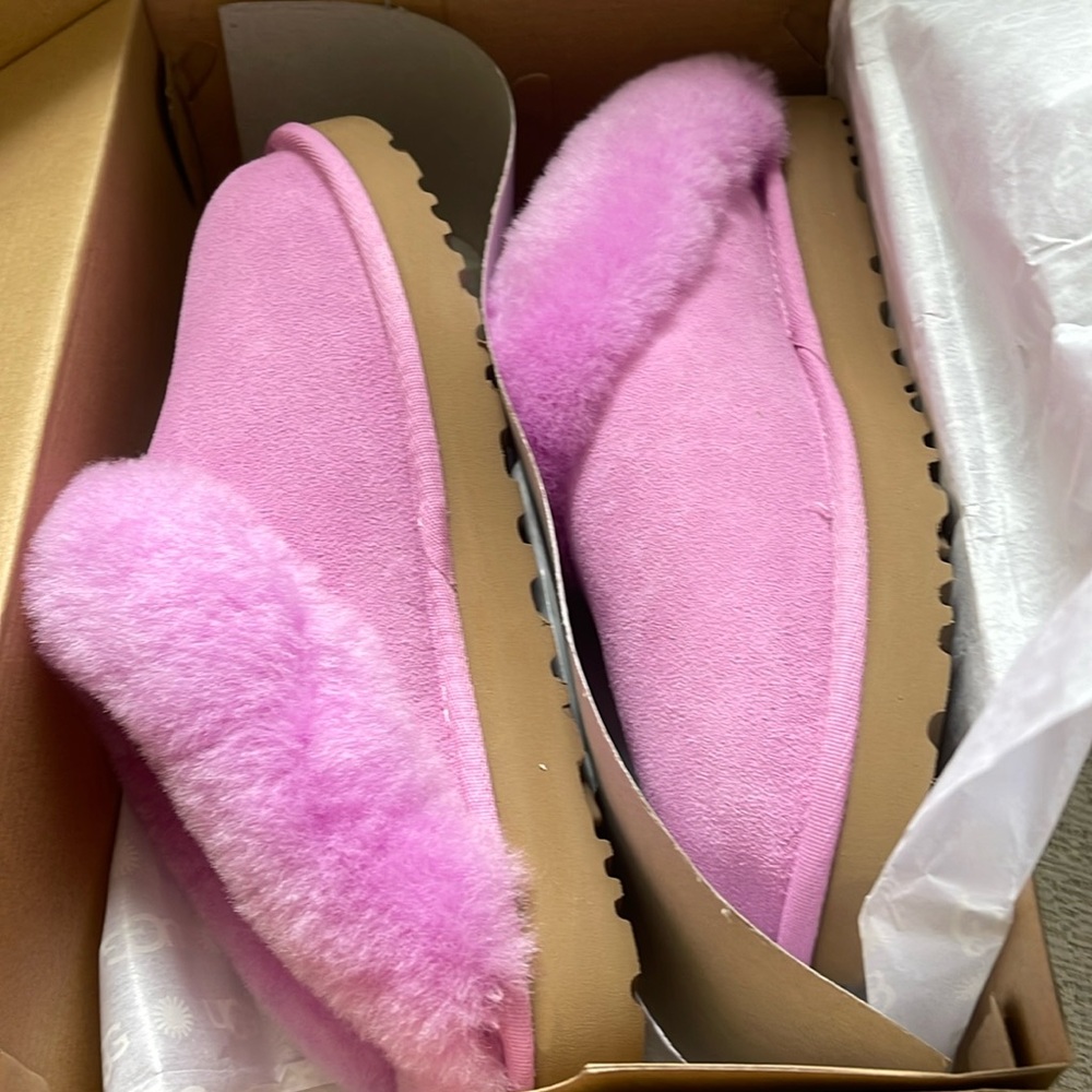 UGG Pink Suede Shearling Slide Slippers